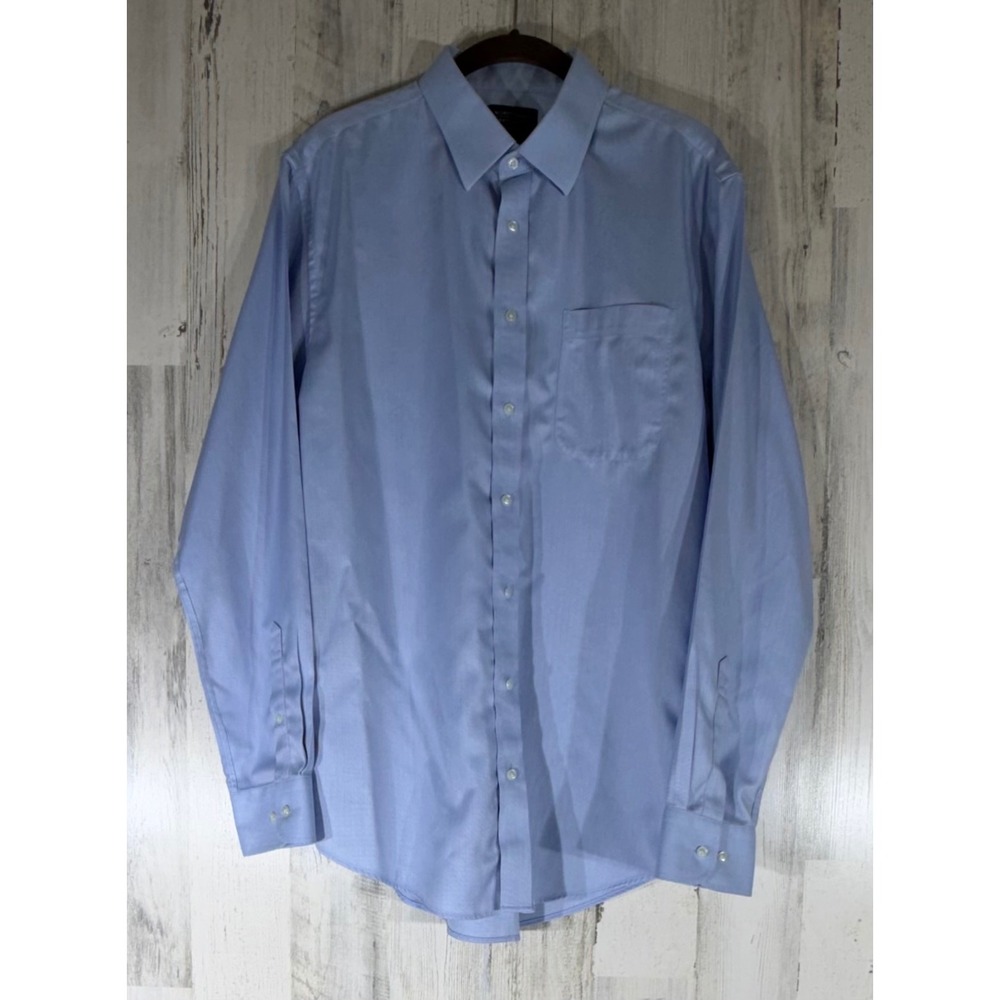 Nordstrom Mens Shop Dress Shirt 16 34-35 Blue Micro Herringbone Trim Fit READ